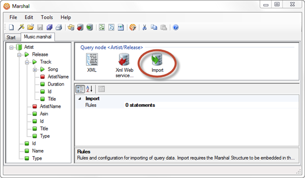 The Query Node Import Properties