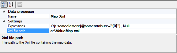 Map Xml data processor properties